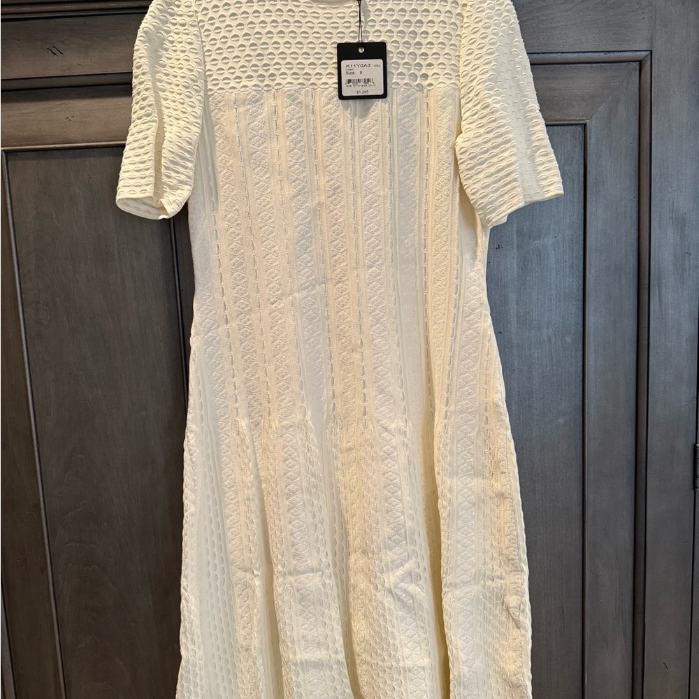 St. John Cream Midi Dress with Puff Sleeves